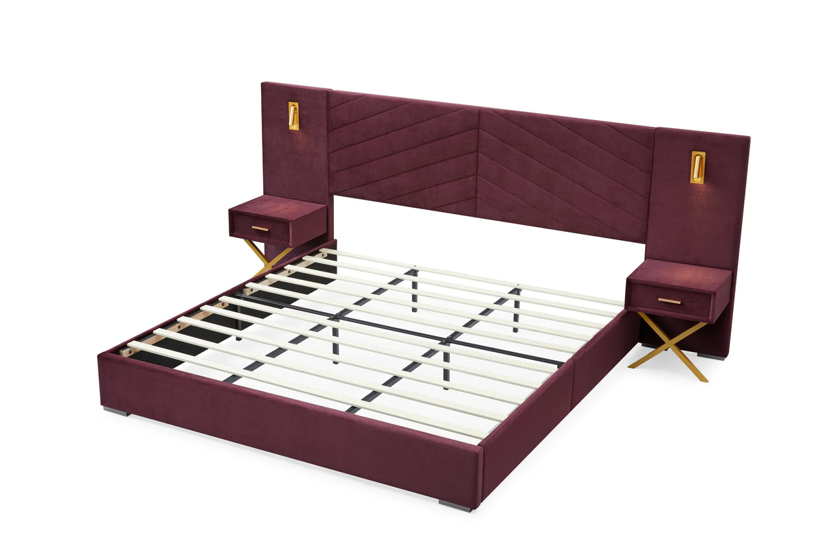 Queen Velvet Upholstered Wingback Bed Frame - Omega Lifestyles