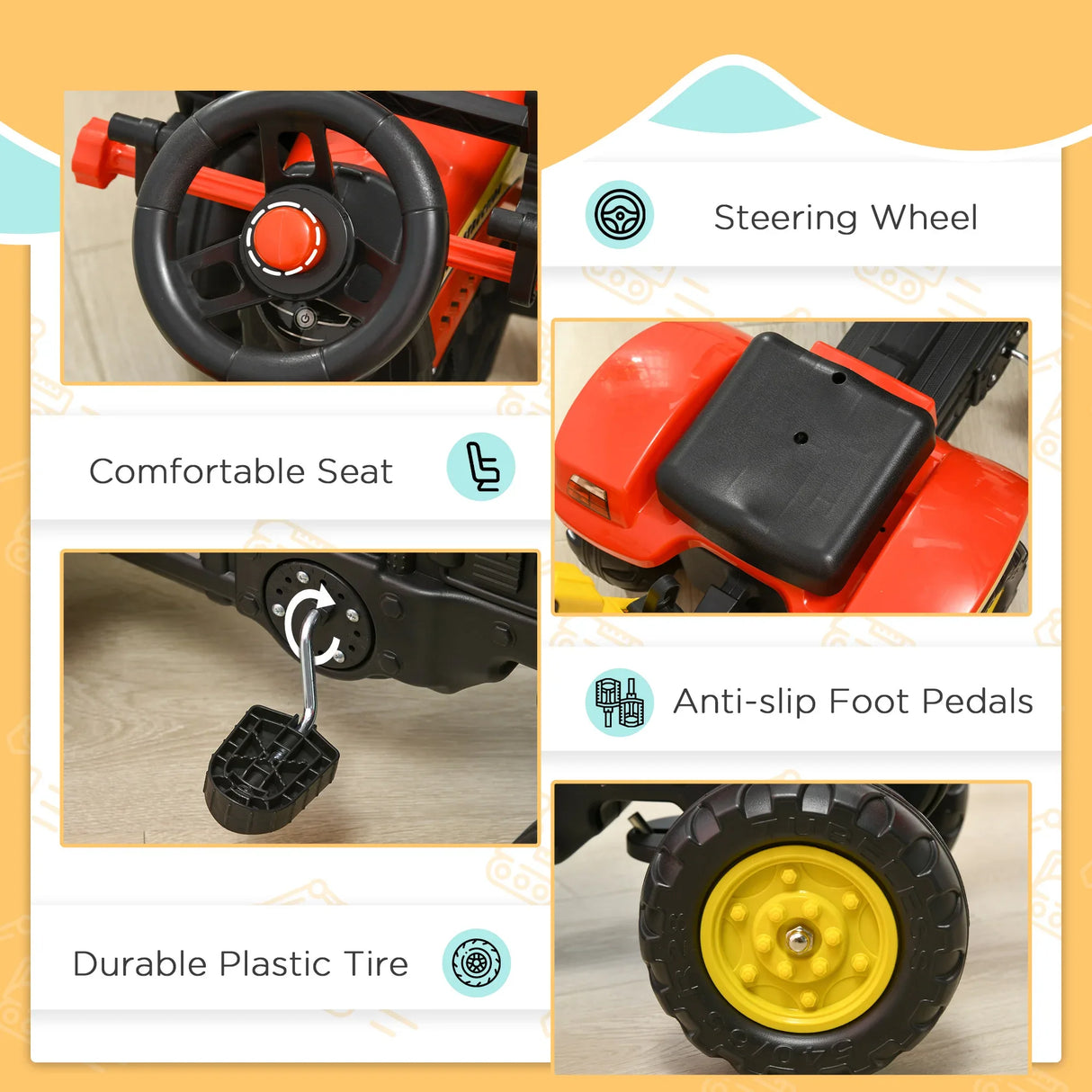 3-in-1 Kids Ride-On Excavator Pedal Car Toy - Omega Lifestyles