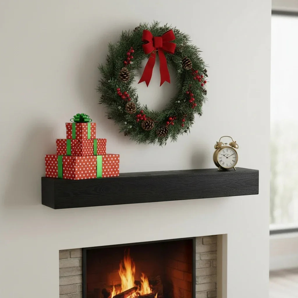 Western Red Cedar 48-Inch Embossed Fireplace Mantel Shelf - Omega Lifestyles