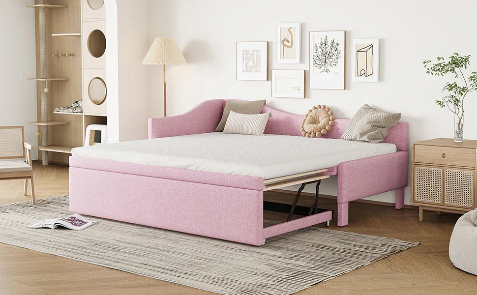 Twin Upholstered L-Shaped Daybed With Pop-Up Trundle - Omega Lifestyles