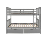 Full Over Full Solid Wood Gray Bunk Bed With Drawers - Omega Lifestyles