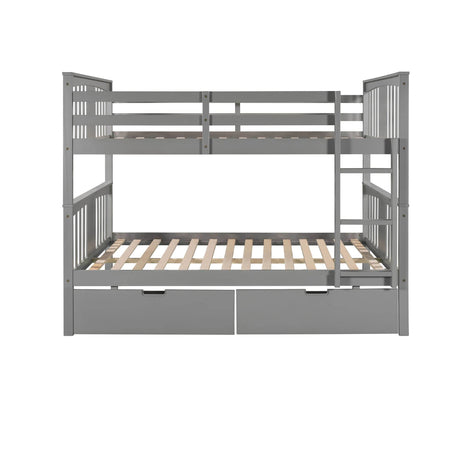 Full Over Full Solid Wood Gray Bunk Bed With Drawers - Omega Lifestyles