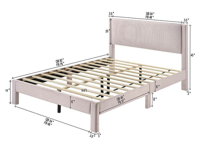 Contemporary Upholstered Ribbed Full Platform Bed Frame - Omega Lifestyles