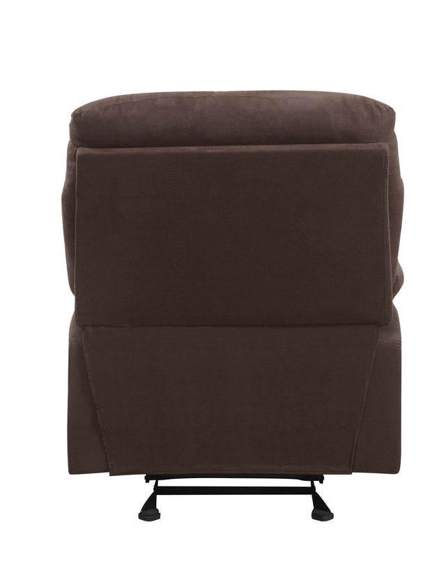 Chocolate Microfiber Glider Recliner With Pillow Top Arms - Omega Lifestyles