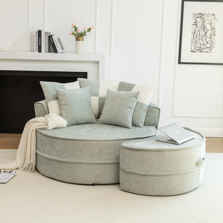 Modern Chenille Upholstered Barrel Accent Chair With Ottoman - Omega Lifestyles