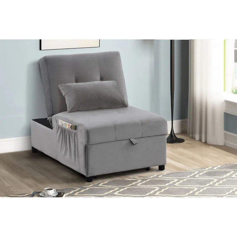 Velvet Adjustable Sleeper Lounge Chaise With Pillow - Omega Lifestyles