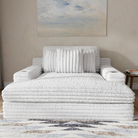 Oversized Soft Light Gray Lounge Chair With USB Port - Omega Lifestyles