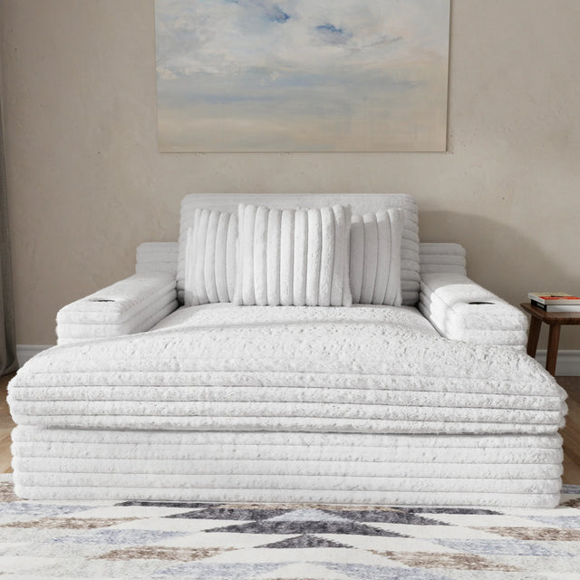 Oversized Soft Light Gray Lounge Chair With USB Port - Omega Lifestyles