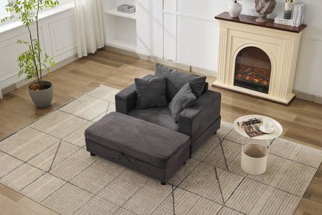 Dark Gray Corduroy Chaise Lounge Chair With Ottoman - Omega Lifestyles