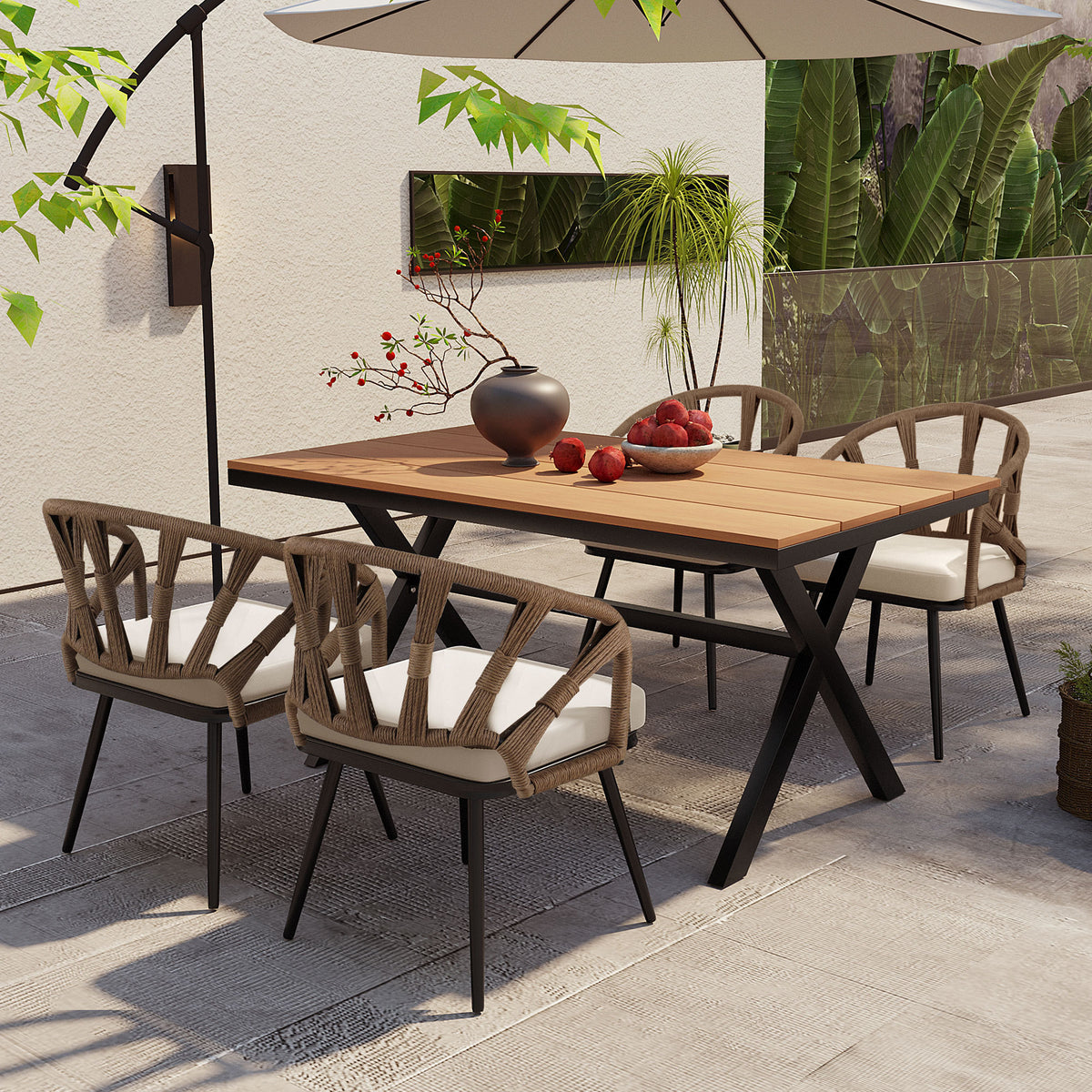 Contemporary Outdoor Furniture Set With PE Rattan Chairs