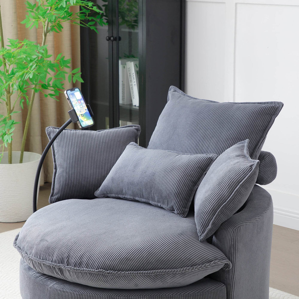 360-Degree Swivel Modern Soft Corduroy Barrel Chair - Omega Lifestyles