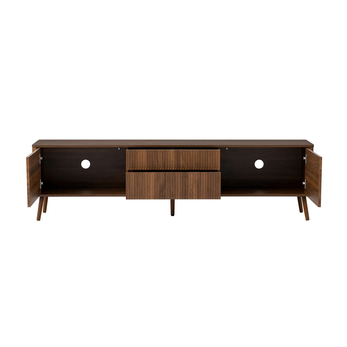 70-Inch Walnut Fluted Modern TV Stand With Storage - Omega Lifestyles