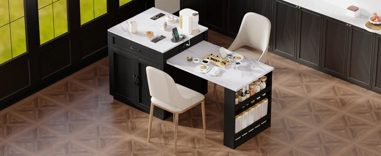 Extendable Kitchen Island With Dining Table And Storage - Omega Lifestyles