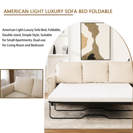 Medium-Firm Linen Sleeper Sofa Bed With Pull-Out Mattress - Omega Lifestyles