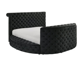 Ultra-Modern Black Velvet King Bed With Fireplace - Omega Lifestyles