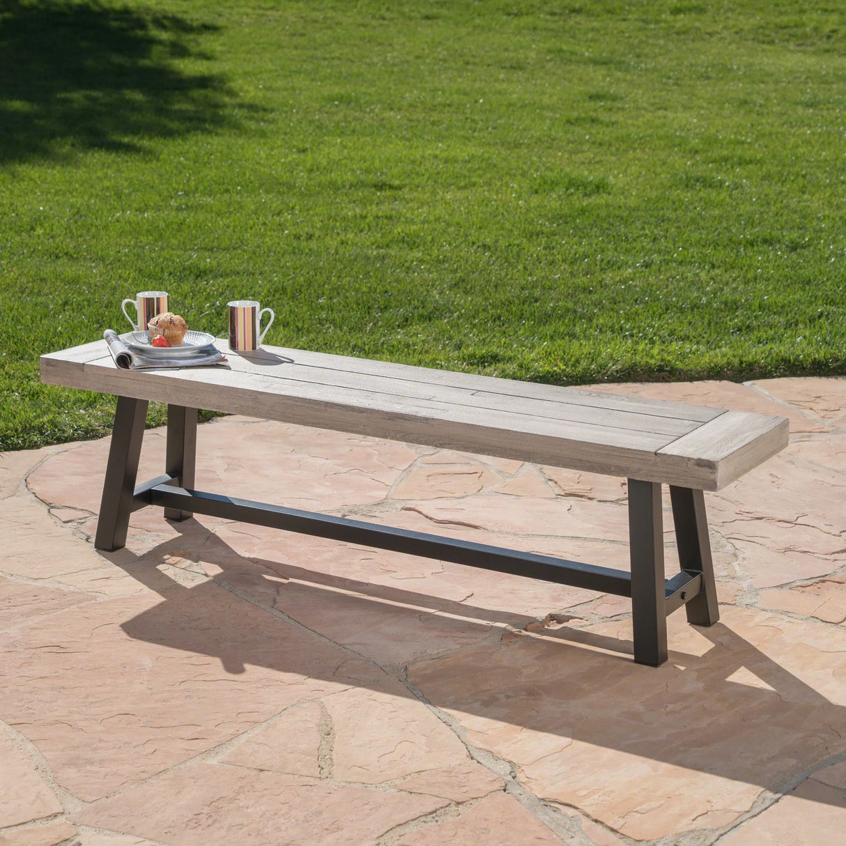 Outdoor Acacia Wood Slat Panel Weather Resistant Bench - Omega Lifestyles