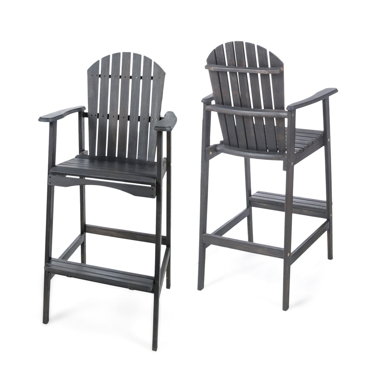 Set of 2 Acacia Wood Dark Gray Adirondack Barstools