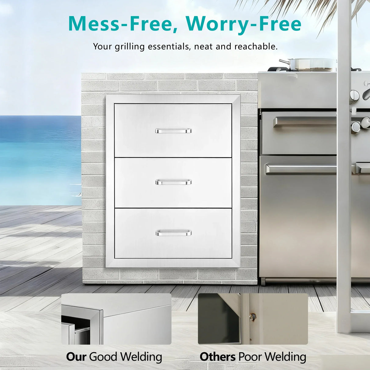 Stainless Steel Outdoor Kitchen Triple Drawer Cabinet - Omega Lifestyles