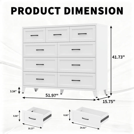 9-Drawer White Metal Tall Dresser With Smooth Drawers - Omega Lifestyles