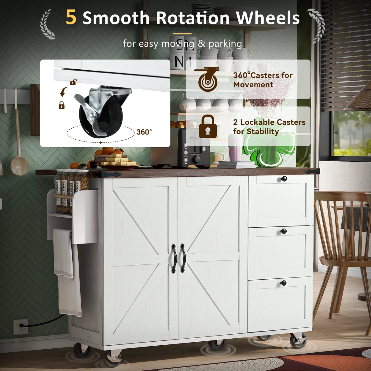 Farmhouse Kitchen Island Cart With Power Outlet - Omega Lifestyles