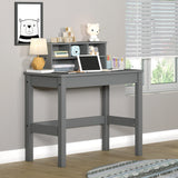 Gray Wood Rectangular Writing Desk With Hutch Storage - Omega Lifestyles