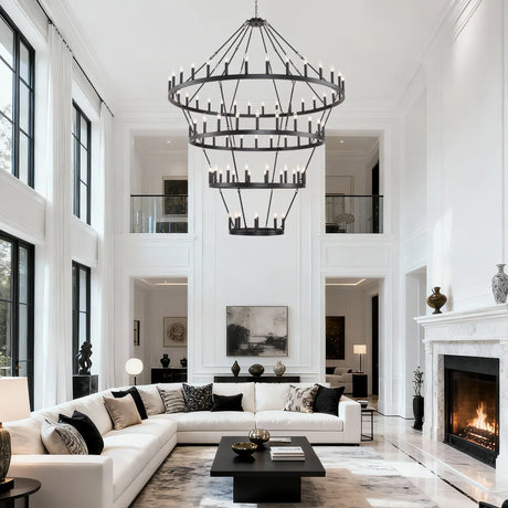 Farmhouse 70-Inch 60-Light Wagon Wheel Chandelier - Omega Lifestyles