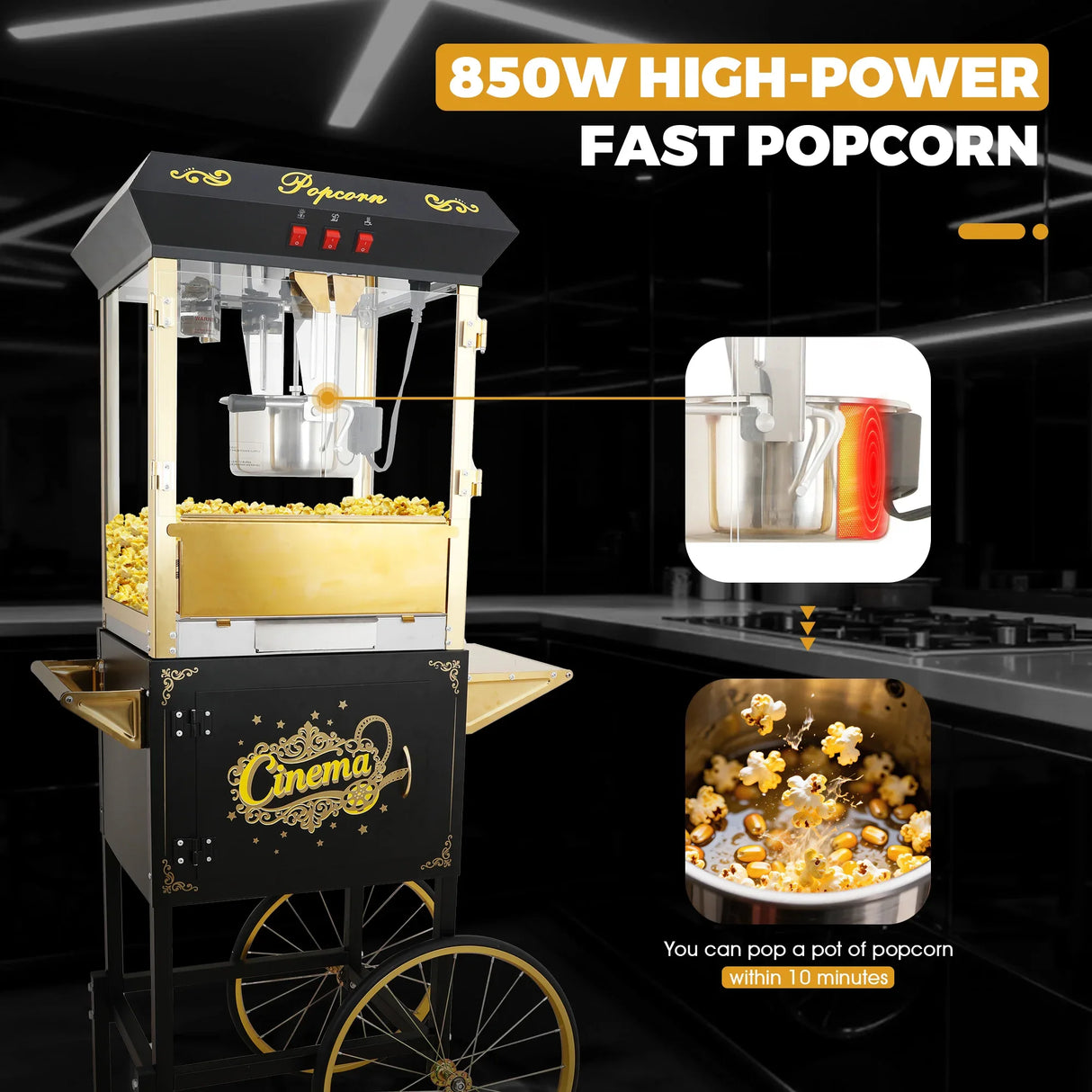 Commercial 16OZ Stainless Steel Popcorn Machine With Cart - Omega Lifestyles