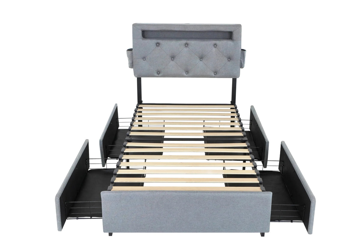 Twin Upholstered Bed Frame With USB Charging Station - Omega Lifestyles