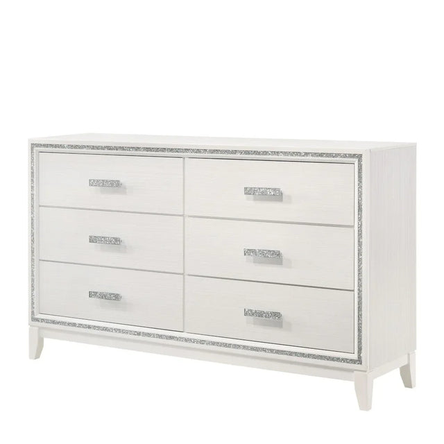 White Synthetic Wood Six-Drawer Bedroom Dresser - Omega Lifestyles