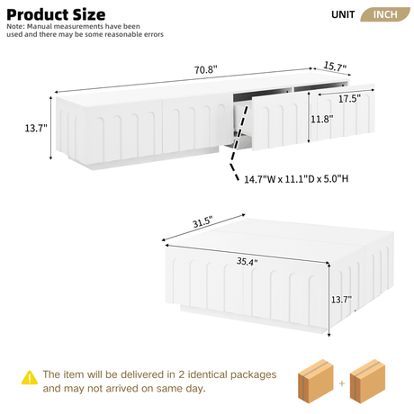 Elegant White MDF TV Stand And Coffee Table Set - Sleep Galleria