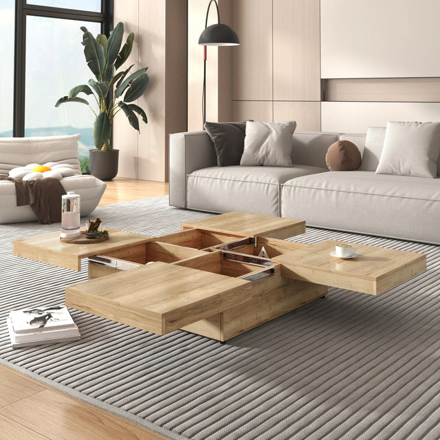 Square Storage Coffee Table Sliding Top Natural Veneer - Omega Lifestyles