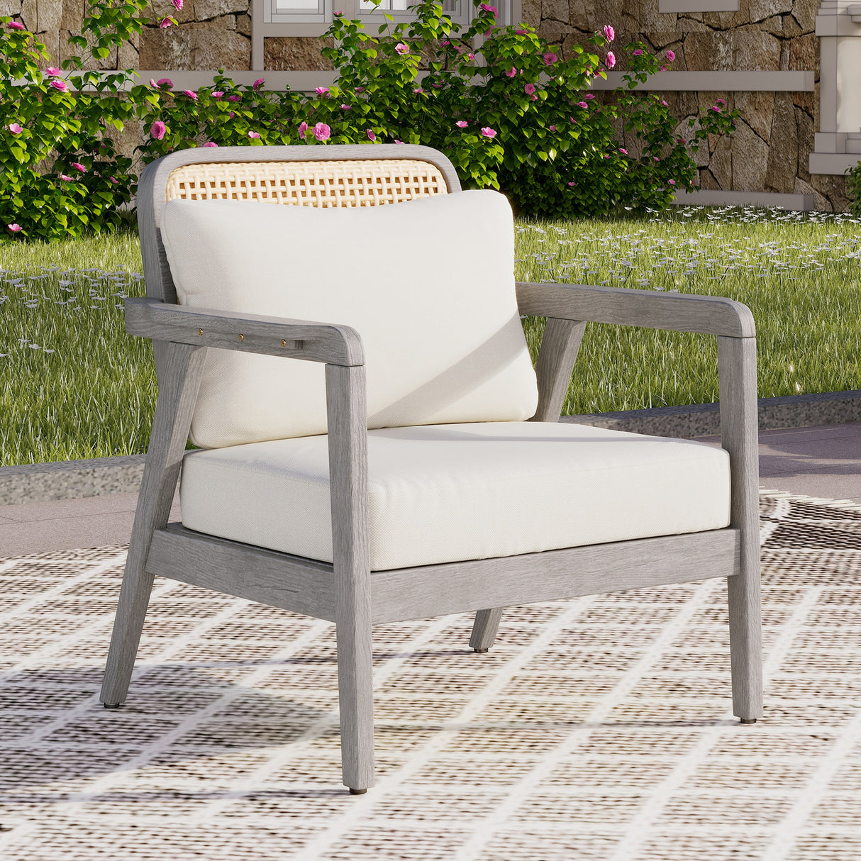 Acacia Wood Patio Club Chair With Water-Repellent Cushion