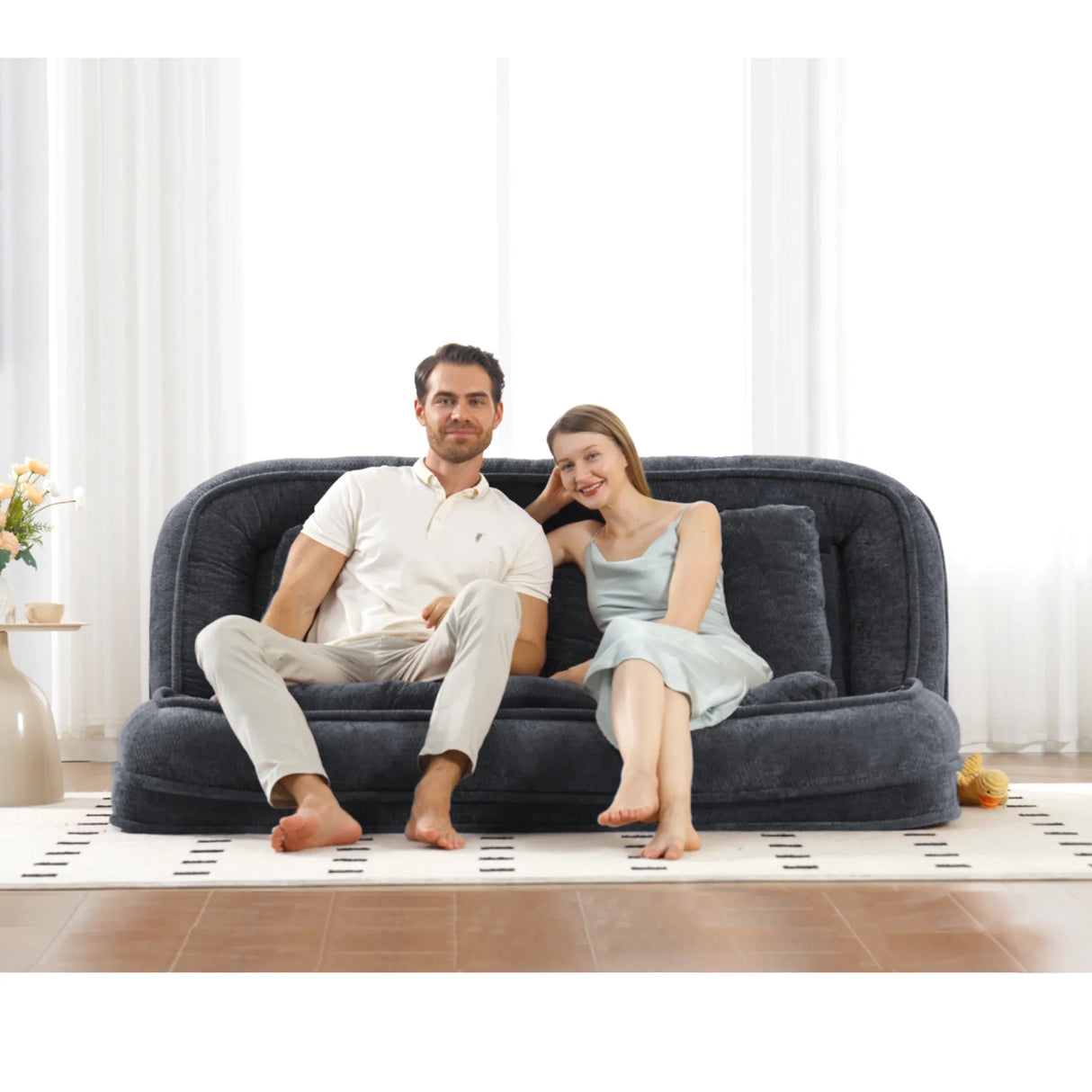 Convertible Adjustable Chenille Loveseat Lazy Sofa Bed - Omega Lifestyles