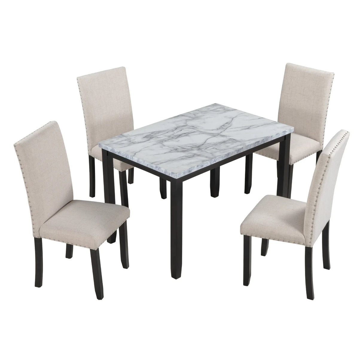 5-Piece Faux Marble Dining Table Set With Cushioned Chairs - Omega Lifestyles