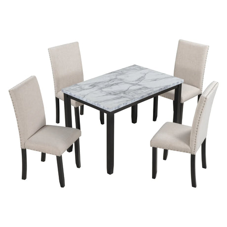 5-Piece Faux Marble Dining Table Set With Cushioned Chairs - Omega Lifestyles