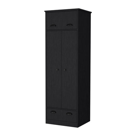 Lakewood Black Engineered Wood Double Door Armoire - Omega Lifestyles