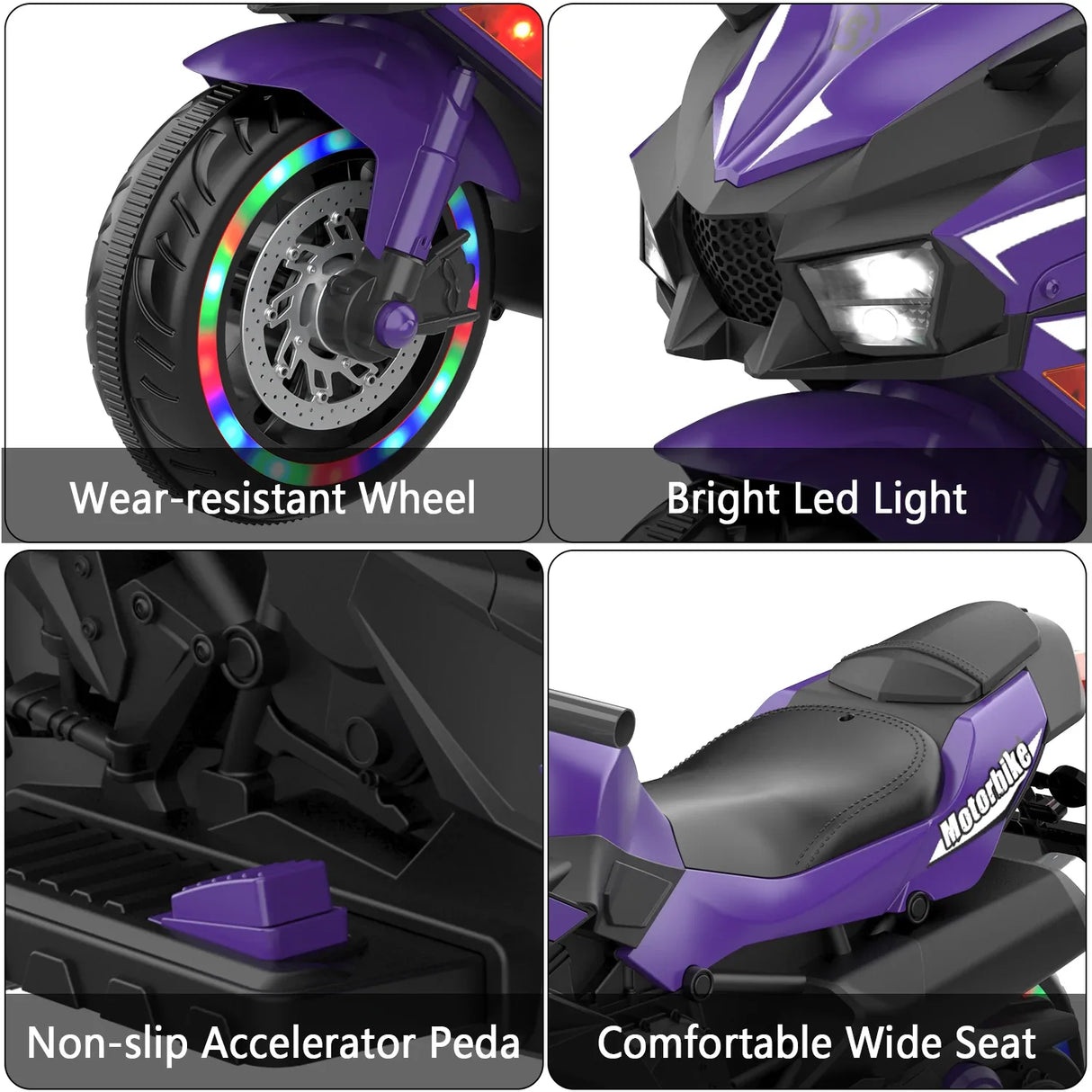 12V Violet Kids Electric Motorcycle With Bluetooth Music - Omega Lifestyles