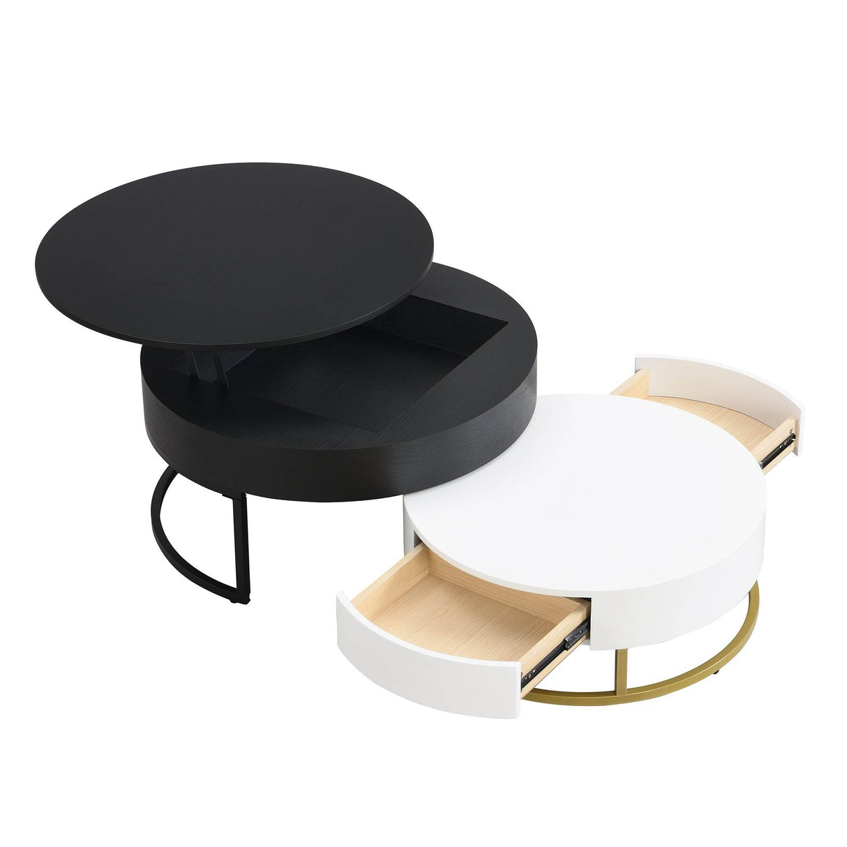 Modern Round Lift-Top Nesting Coffee Tables With Drawers - Sleep Galleria