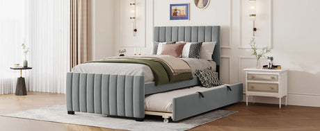 Twin Velvet Upholstered Platform Bed With Trundle - Omega Lifestyles