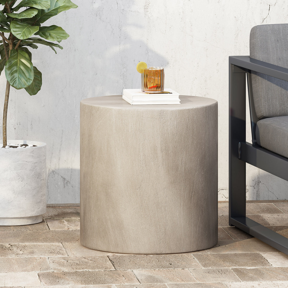 Lightweight Concrete Cylindrical Outdoor Side Table