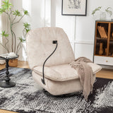 Modern Ivory Velvet Swivel Gliding Recliner Chair With Phone Holder - Omega Lifestyles