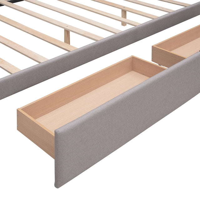 Upholstered Platform Bed With Drawers And Twin XL Trundle - Omega Lifestyles