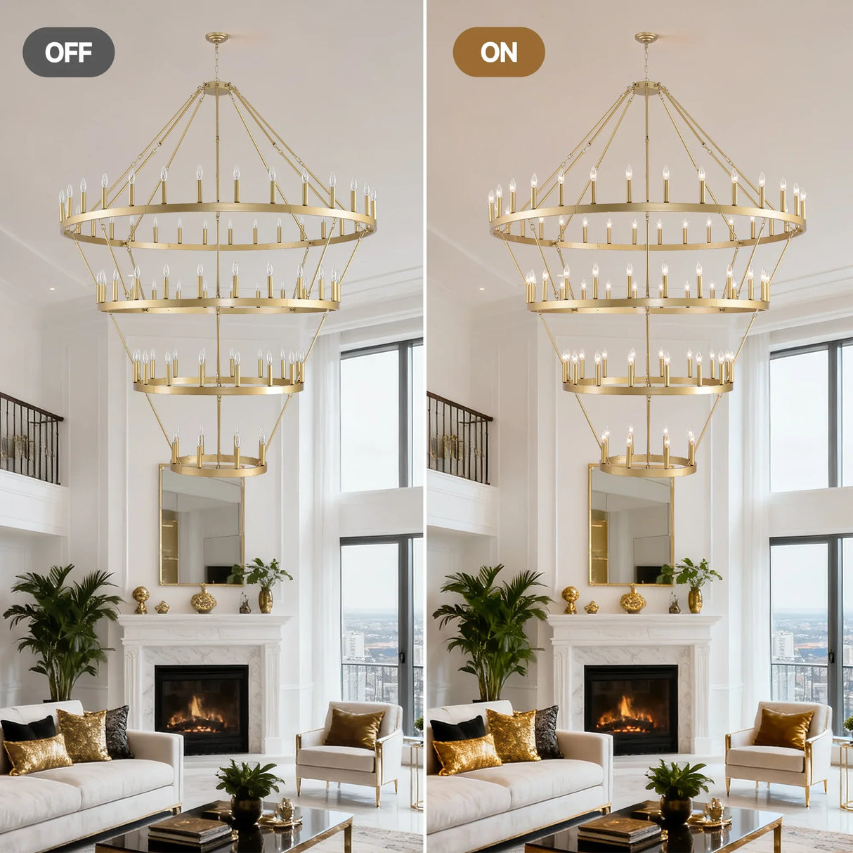 Farmhouse Wagon Wheel 60-Light Adjustable Height Chandelier - Omega Lifestyles