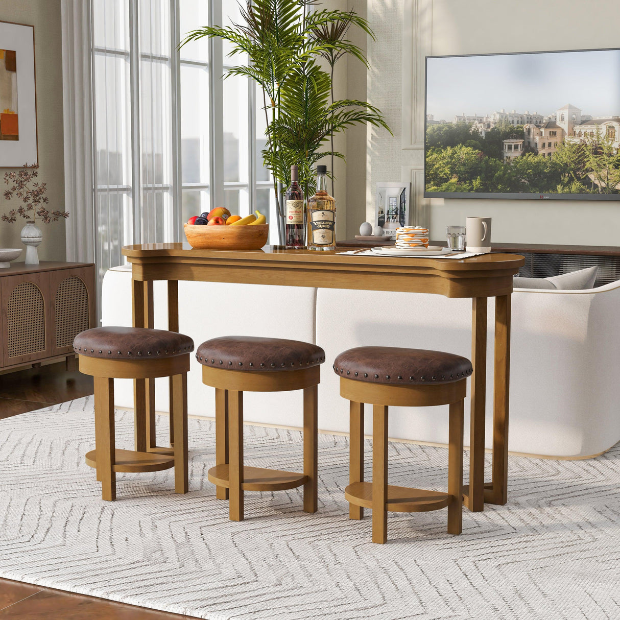 4-Piece Solid Wood Bar Table Set With Padded Stools - Omega Lifestyles