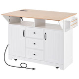 Folding Kitchen Island Cart With Power Outlet and Storage - Omega Lifestyles