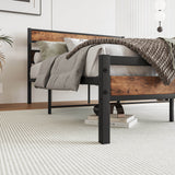 Full Full-Size Industrial Metal And Wood Platform Bed Frame - Omega Lifestyles