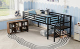 Twin Metal Low Loft Bed With Storage Cubby And Stairs - Omega Lifestyles