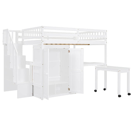 Full Full Size Loft Bed With Stairs Desk And Storage - Omega Lifestyles