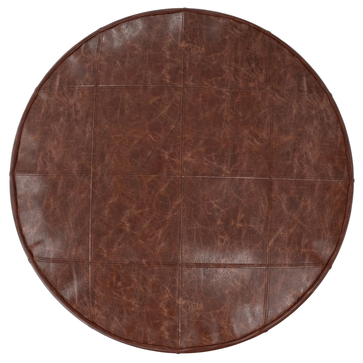 Distressed Brown Genuine Buffalo Leather Round Pouf - Omega Lifestyles