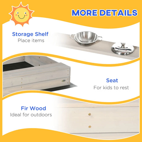 Adjustable Canopy Wooden Kids Sandbox With Kitchen Playset - Omega Lifestyles